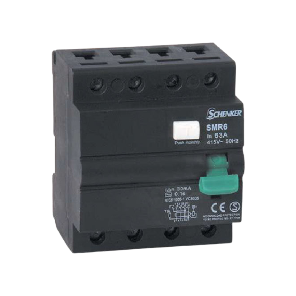Schenker SMR6-463 63A 3 Pole Earth Leakage Circuit Breaker product image on white background