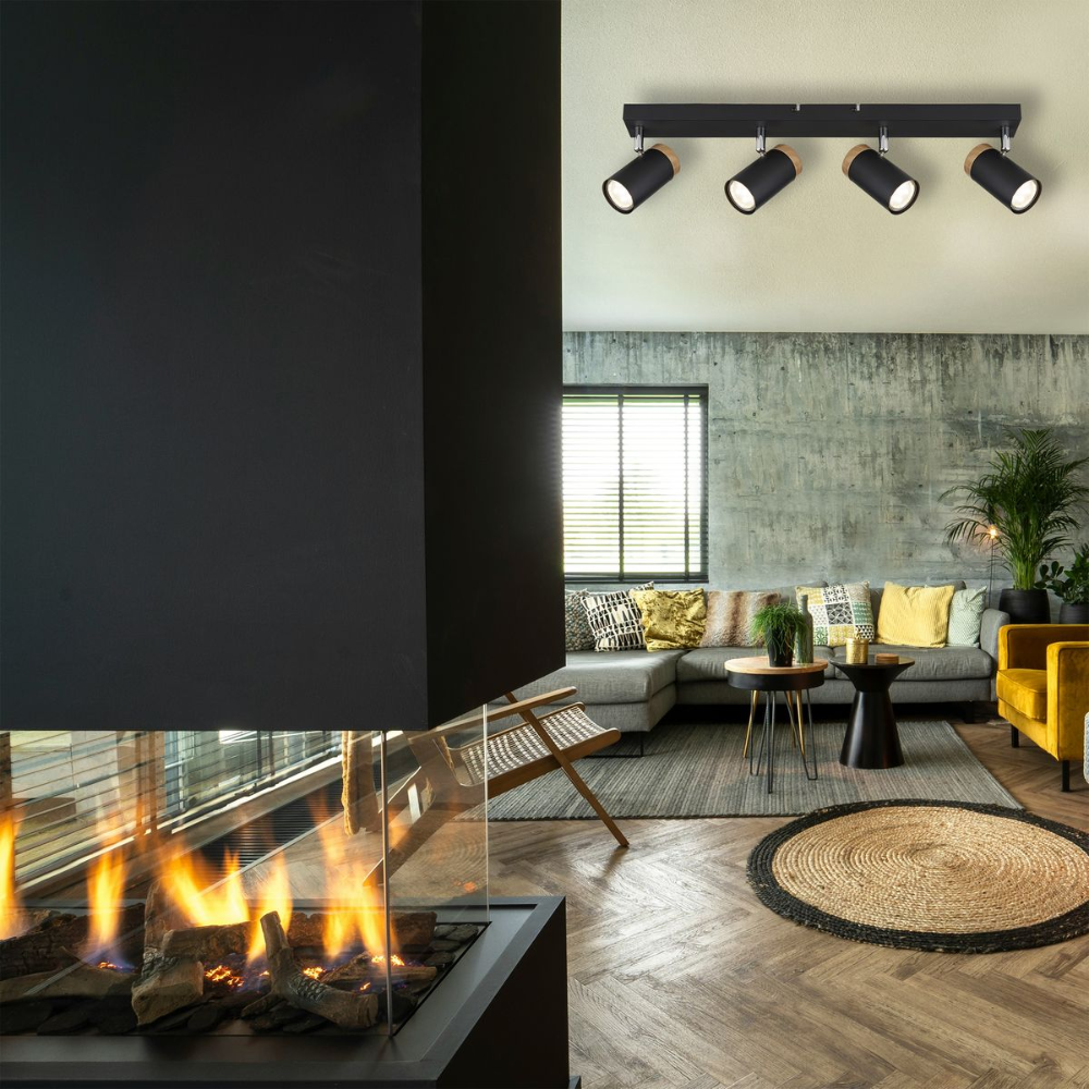 Brightstar S412/4 Black Spotlight With Wood Finish