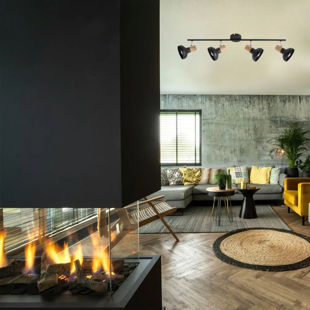 Brightstar S402/4 Black Metal, Wood & Chrome Spotlight - Whitehouse Lighting And Electrical