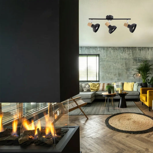 Brightstar S402/3 Black Metal, Wood & Chrome Spotlight - Whitehouse Lighting And Electrical