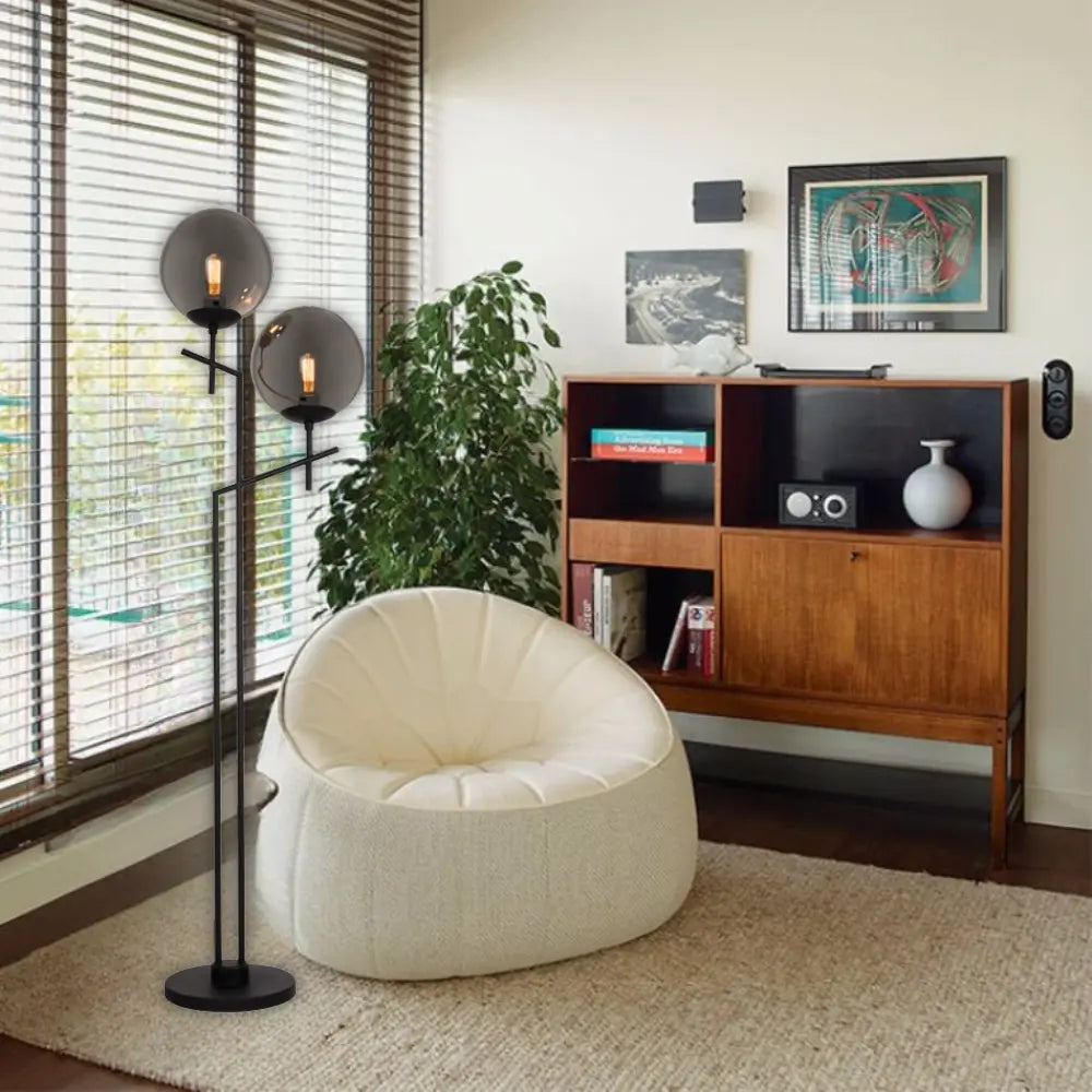 Brightstar SL072 Smoky & Matte Black Floor Lamp - Whitehouse Lighting And Electrical