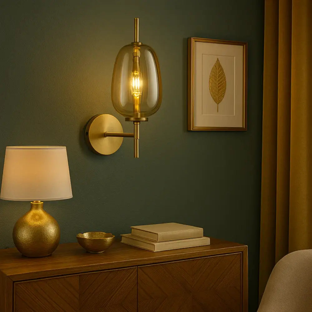 Brightstar WB409/1 Amber Glass Wall Light - Whitehouse Lighting And Electrical