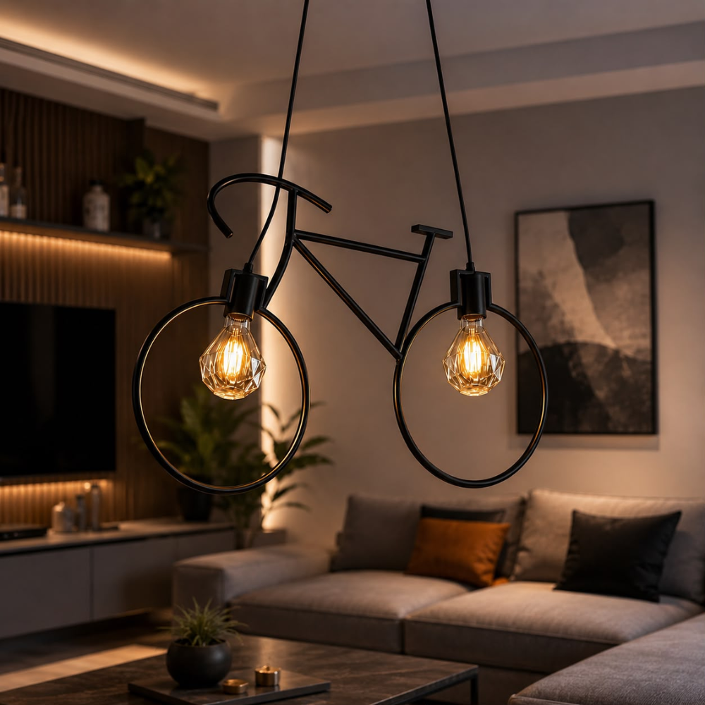 Whitehouse Lighting And Electrical WHL&E 07154 E27 Black & Metal Bicycle Pendant Whitehouse Lighting And Electrical