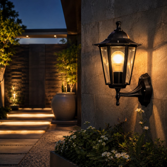 Whitehouse Lighting And Electrical Flash Black 6 Panel E27 Up Facing Garden Lantern Flash™