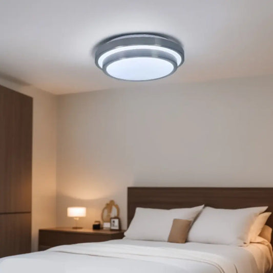 18W LED Round Silver Ceiling Light 6500K Ceiling light fixture in a bedroom setting