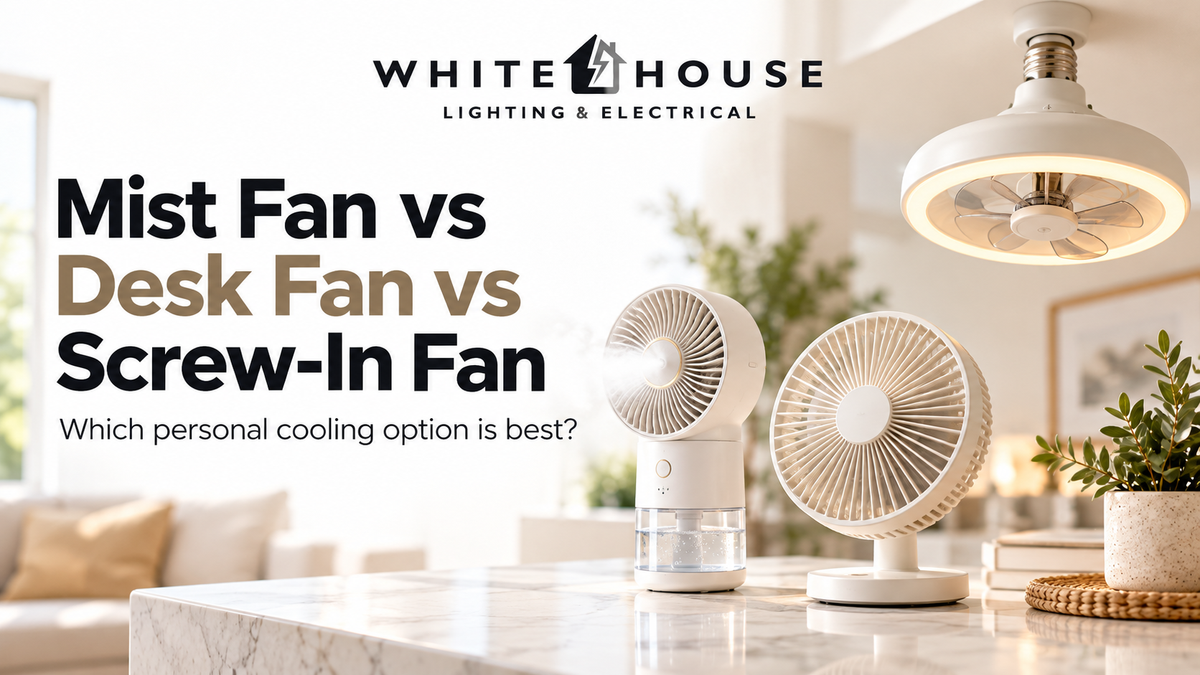 Mist fan, desk fan and E27 screw-in fan compared for personal cooling during hot South African summer weather.