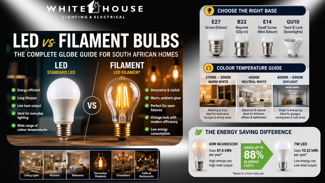 LED vs Filament Bulbs: South African Globe Guide Whitehouse Lighting And Electrical