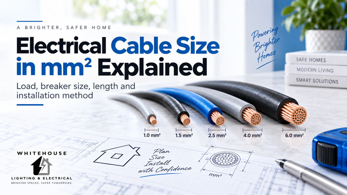 Electrical cables in 1.0, 1.5, 2.5, 4.0 and 6.0 mm² sizes showing different copper conductor cross-sections for cable sizing comparison.