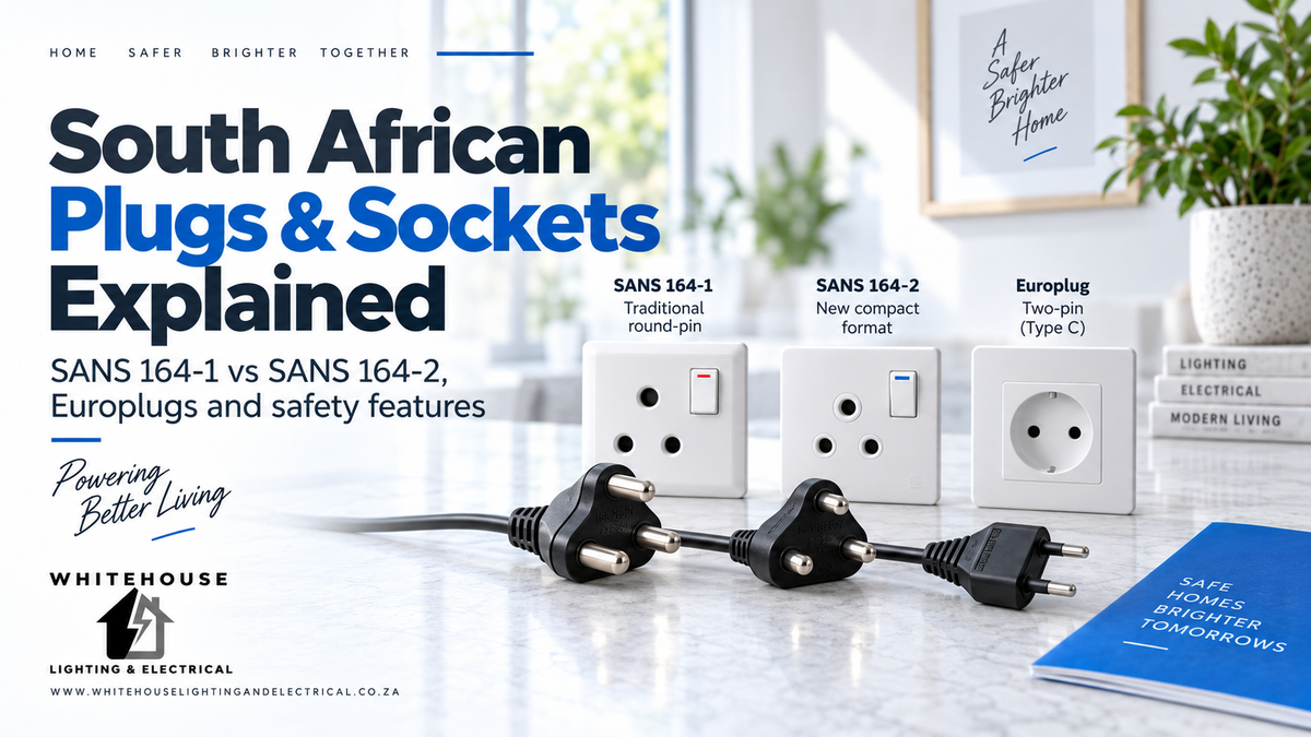 Comparison of South African SANS 164-1 and SANS 164-2 plugs and sockets with a two-pin Europlug and modern socket safety features.