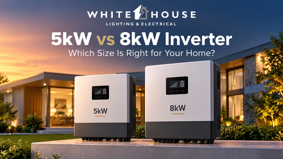 5kW and 8kW hybrid inverters shown side by side for comparing the correct inverter size for a home solar system.