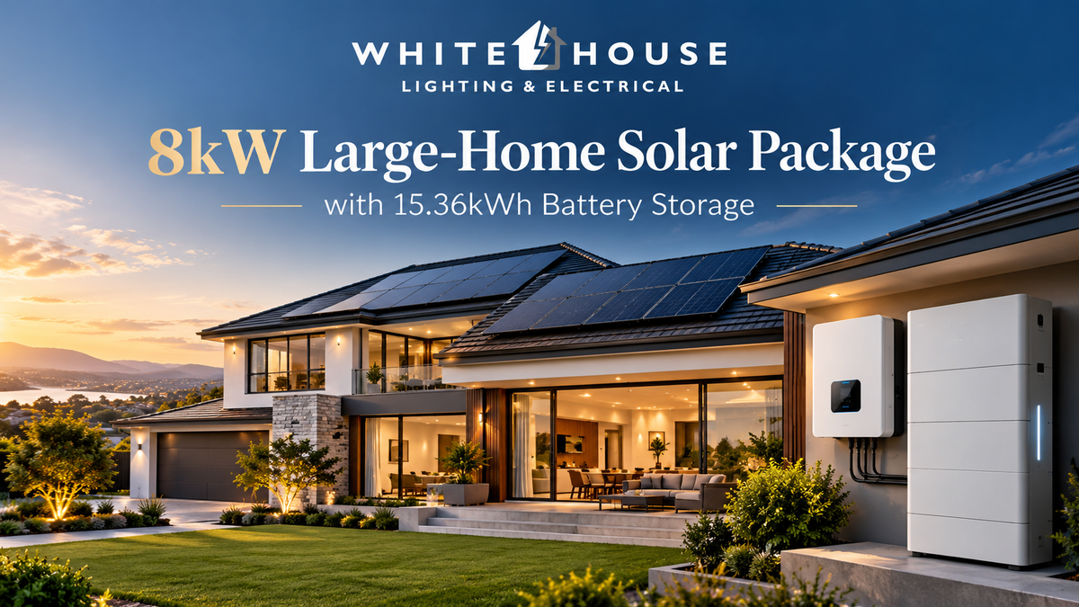 Large South African home with an 8kW solar inverter system, solar panels and 15.36kWh lithium battery storage.