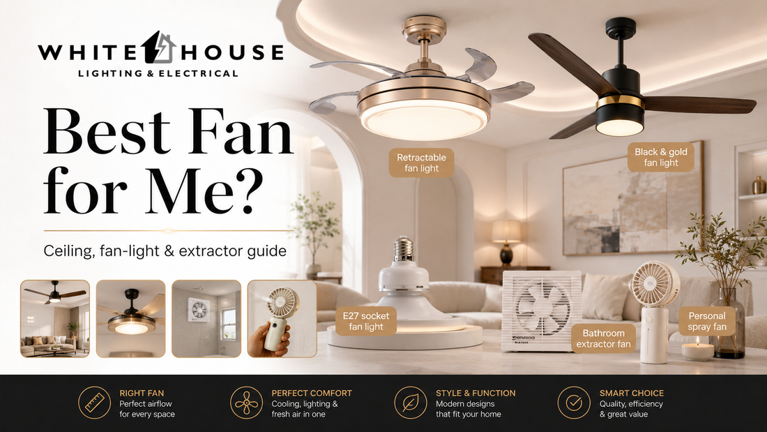 Ceiling fans, retractable fan lights, socket fans, extractor fans and personal fans compared for home use.