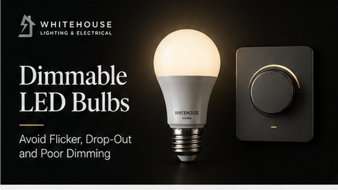 Dimmable LED Bulbs — How to Avoid Flicker, Drop-Out and Poor Dimming Alt text: Dimmable LED bulb guide with a bulb and dimmer control explaining flicker, drop-out and dimming issues.