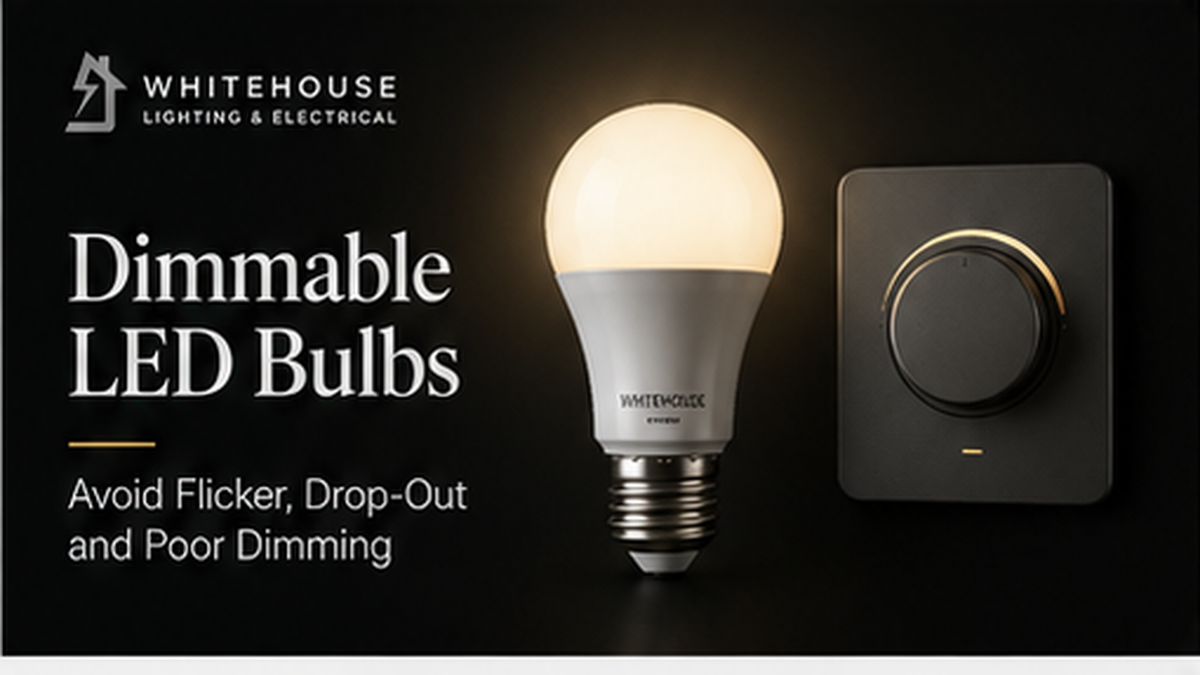 Dimmable LED Bulbs — How to Avoid Flicker, Drop-Out and Poor Dimming Alt text: Dimmable LED bulb guide with a bulb and dimmer control explaining flicker, drop-out and dimming issues.