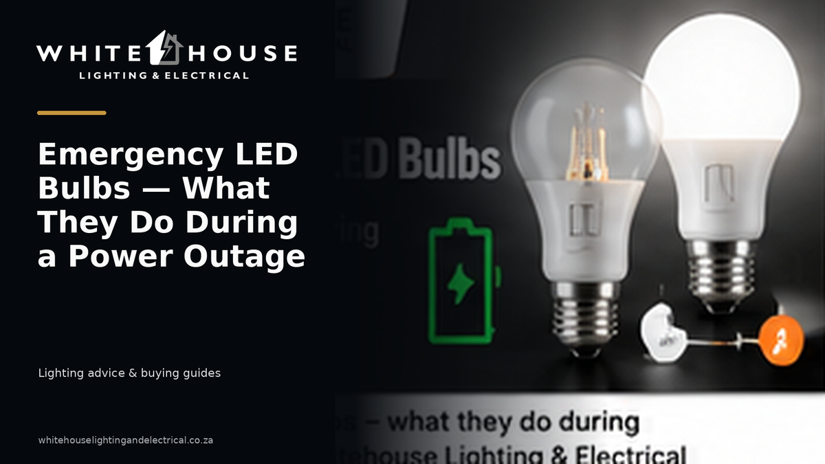 Emergency LED bulbs with backup battery symbol illustrating how they continue providing light during a power outage.