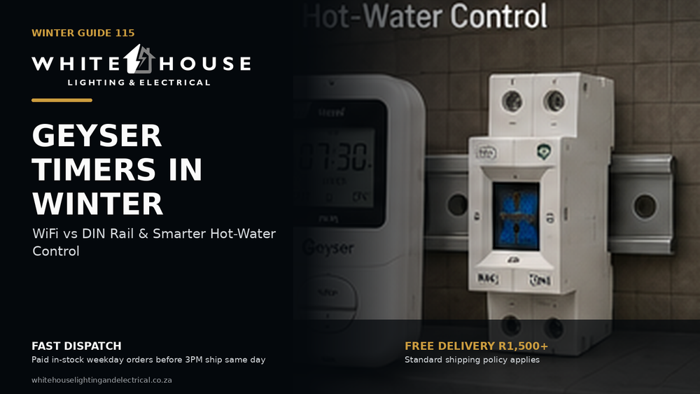 Winter geyser timer guide comparing smart WiFi and DIN-rail hot-water control for South African homes.