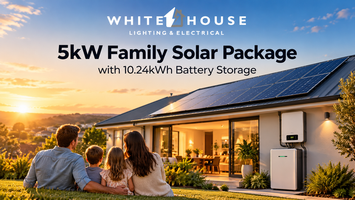 Family home with a 5kW solar inverter system, rooftop solar panels and 10.24kWh lithium battery storage.