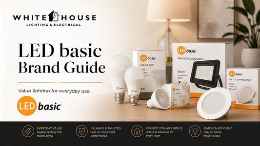 LED Basic value-lighting range with globes, GU10 lamps, floodlights and downlight fittings.