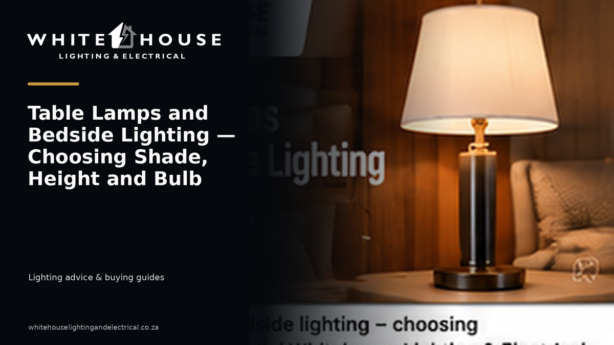 Warm bedside table lamp illustrating suitable lamp height, shade proportions and bulb choice.
