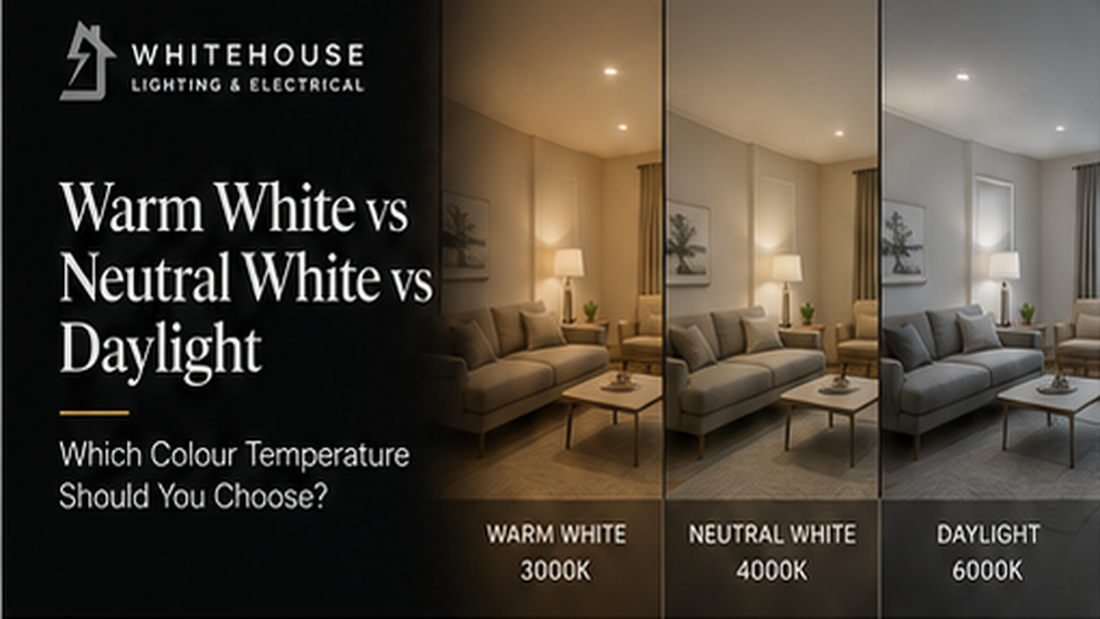 Colour temperature comparison cover showing warm white, neutral white and daylight scenes side by side.