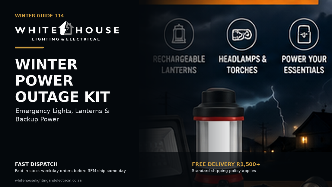Winter power outage kit with emergency lights, rechargeable lanterns, torches and backup-power equipment.