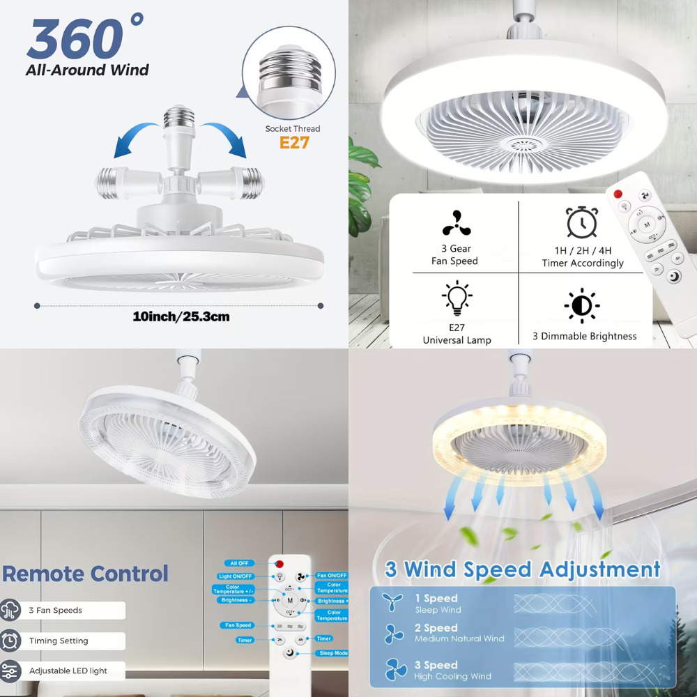Whitehouse Lighting And Electrical WHL&E E27 Screw-In 26cm White LED Ceiling Fan Light with Remote Control  Whitehouse Lighting And Electrical