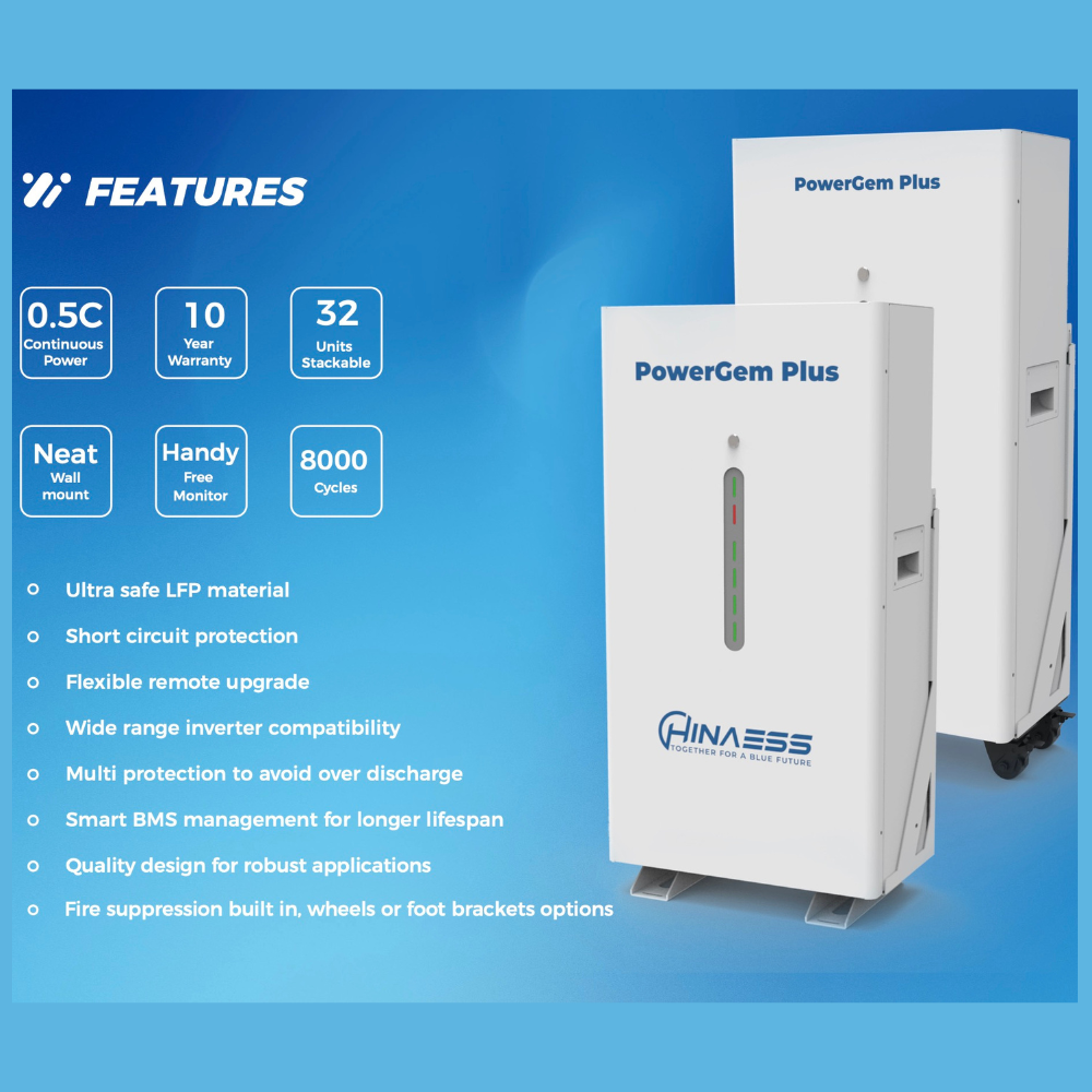 HinaESS LiFePO4 Powergem Plus 14.3kWh 51.2V 280Ah Lithium Battery alternate product view