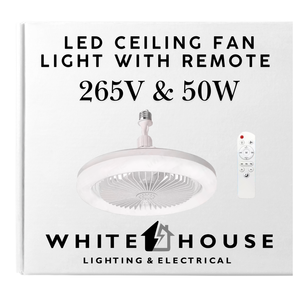 Whitehouse Lighting And Electrical WHL&E E27 Screw-In 26cm White LED Ceiling Fan Light with Remote Control  Whitehouse Lighting And Electrical