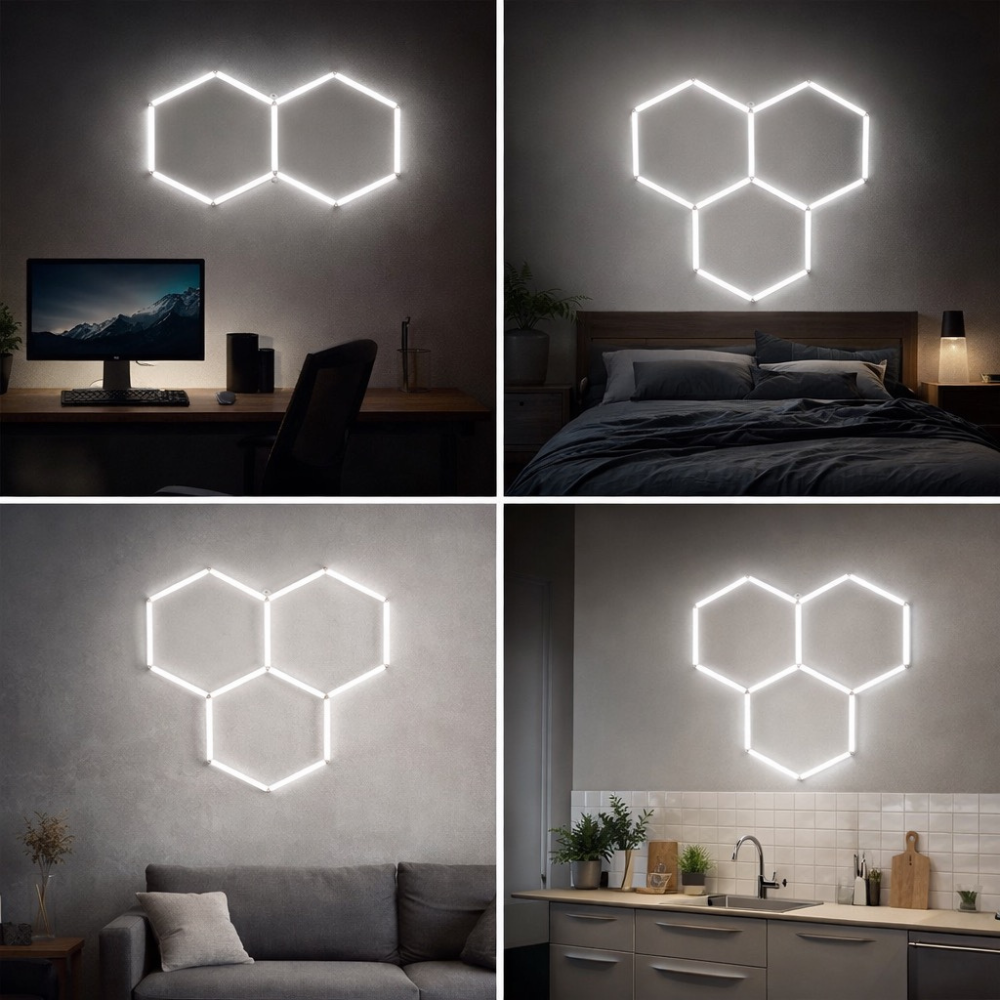 Whitehouse Lighting And Electrical WHL&E 4-Hexagonal Honeycomb LED Ceiling Light  Whitehouse Lighting And Electrical