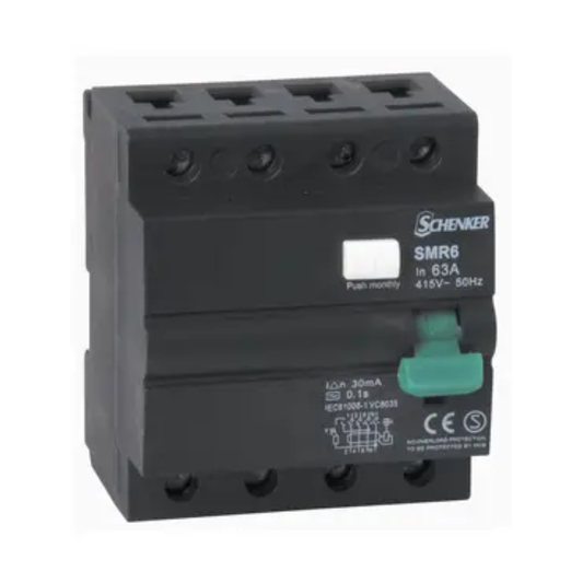 Schenker SMR6-480 80A 3 Pole Earth Leakage Circuit Breaker product image on white background