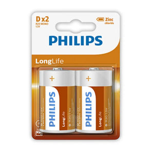 Philips Zinc D Battery 2 Pack