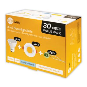 LED Basic 3W 3 In 1 30 Piece Downlight Kit