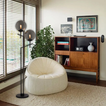 Brightstar SL072 Smoky & Matte Black Floor Lamp - Whitehouse Lighting And Electrical