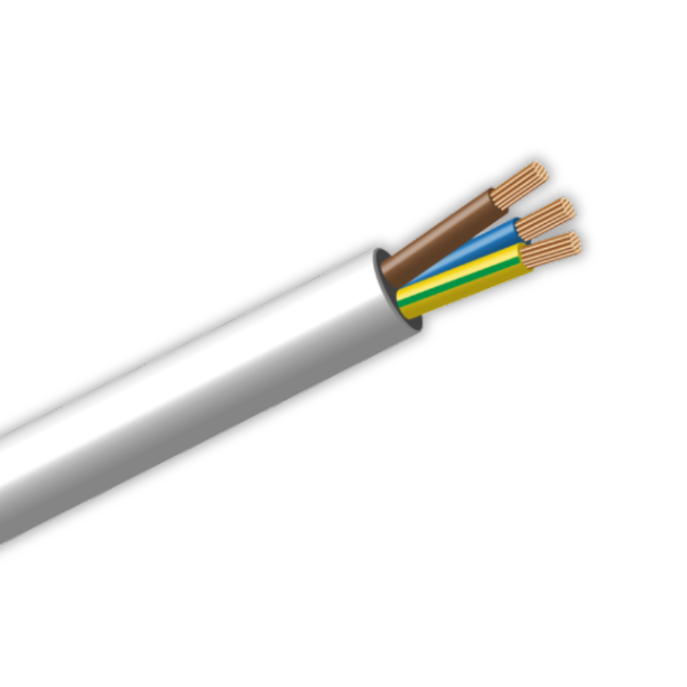 WHL&E 2.5mm Cabtyre 3 Core White Cable product image on white background