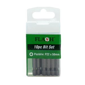 Flash 10 Piece 2 x 50mm Pozidriv Bit Set