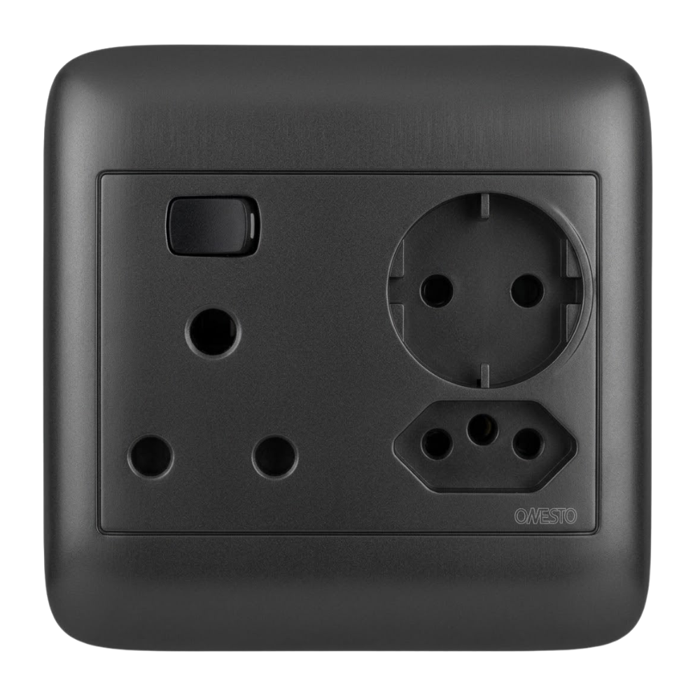 Whitehouse Lighting And Electrical Onesto Oracle Black 4x4 Single + Euro + Schuko Socket  Onesto