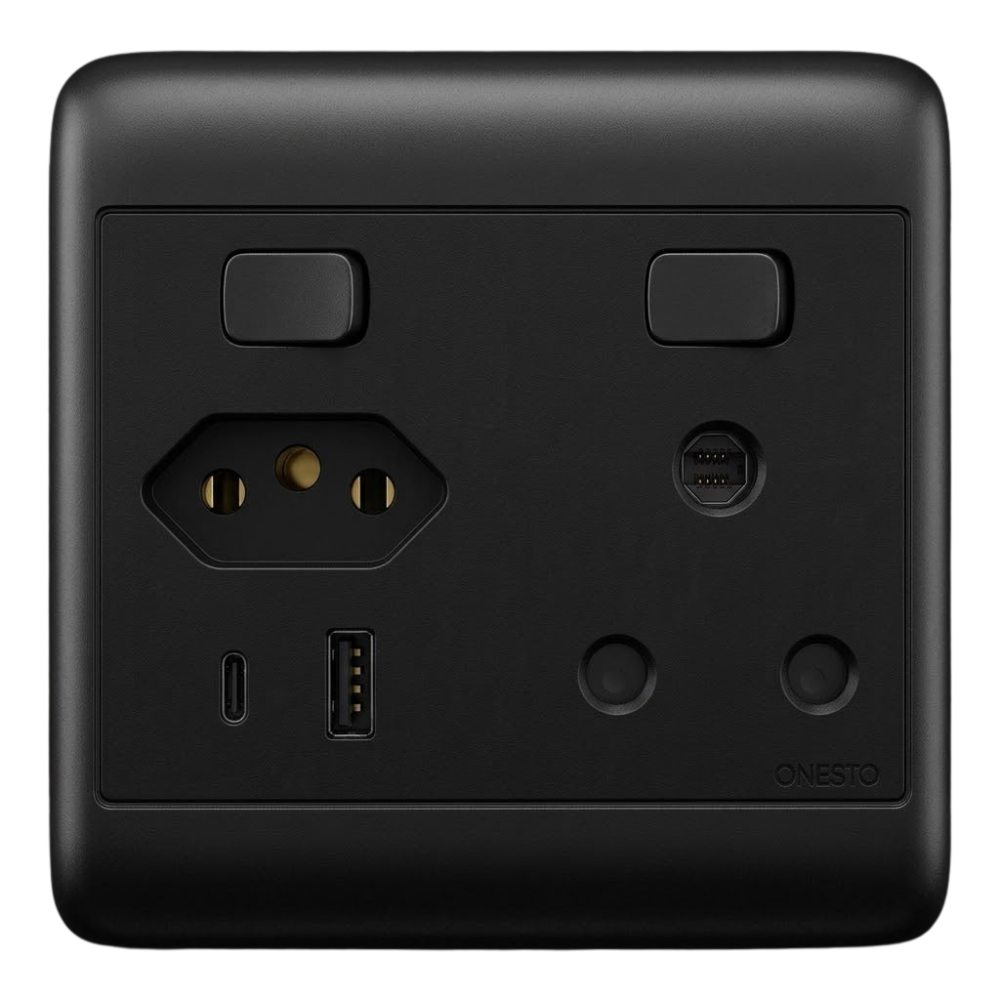 Whitehouse Lighting And Electrical Onesto Oracle Black 4x4 Single + Euro + USB + Type C Socket  Onesto