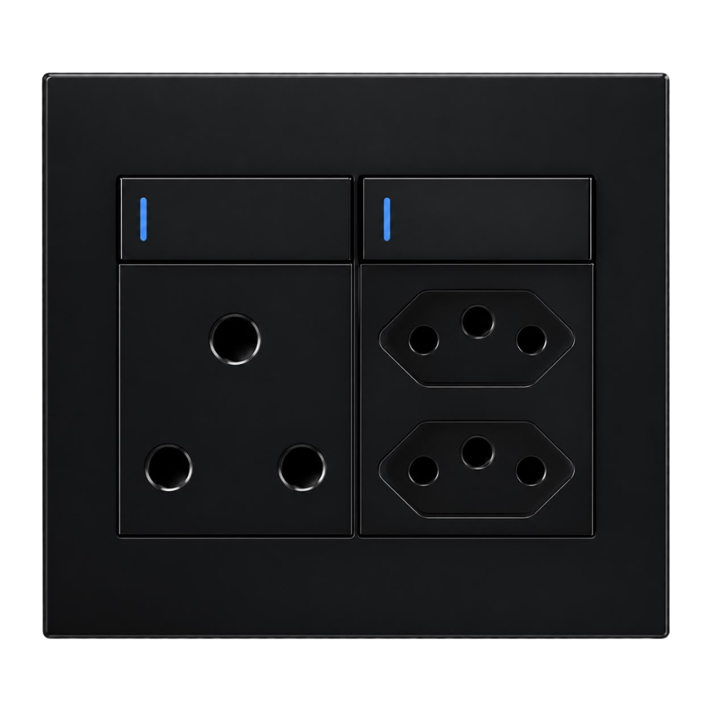 Whitehouse Lighting And Electrical Horizon Black Single RSA Socket + 2 Euro Sockets  Horizon