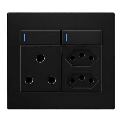 Whitehouse Lighting And Electrical Horizon Black Single RSA Socket + 2 Euro Sockets  Horizon
