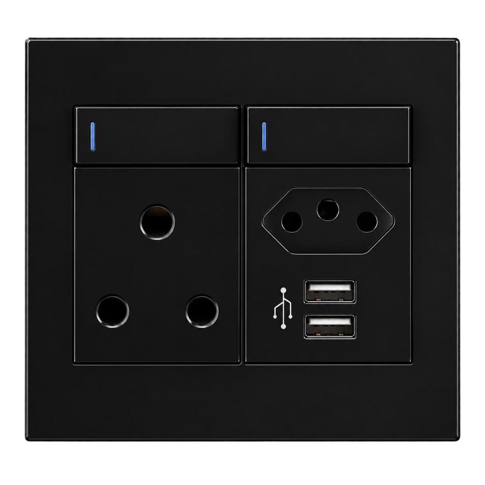 Whitehouse Lighting And Electrical Horizon Black Single RSA + Euro + 2 USB Socket  Horizon