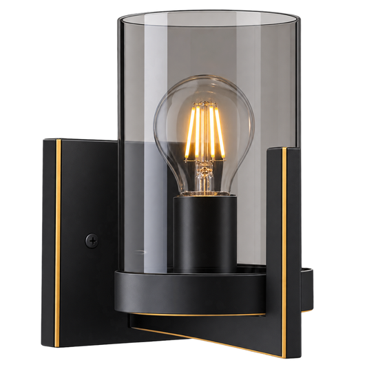 Whitehouse Lighting And Electrical Brightstar WB804/1 Black & Gold Smoke Glass Wall Bracket  Brightstar