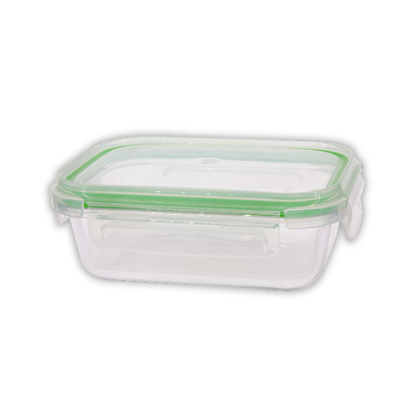 Harry's Homeware 370ML Click-Lock Rectangle Borosilicate Food Container (Green lid)