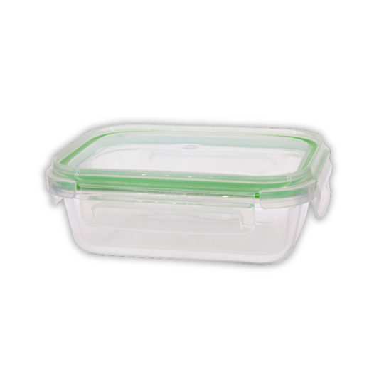 Harry's Homeware 370ML Click-Lock Rectangle Borosilicate Food Container (Green lid)