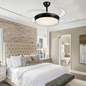 WHL&E F1-07 Retractable Black Ceiling Fan Light