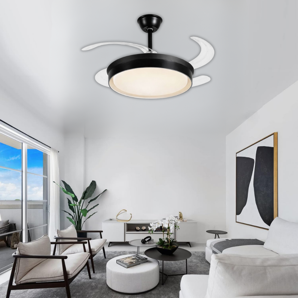 Whitehouse Lighting And Electrical WHL&E F1-07 Black Retractable Fan Light  Whitehouse Lighting And Electrical