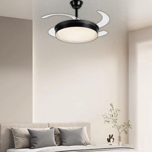 WHL&E F1-07 Retractable Black Ceiling Fan Light