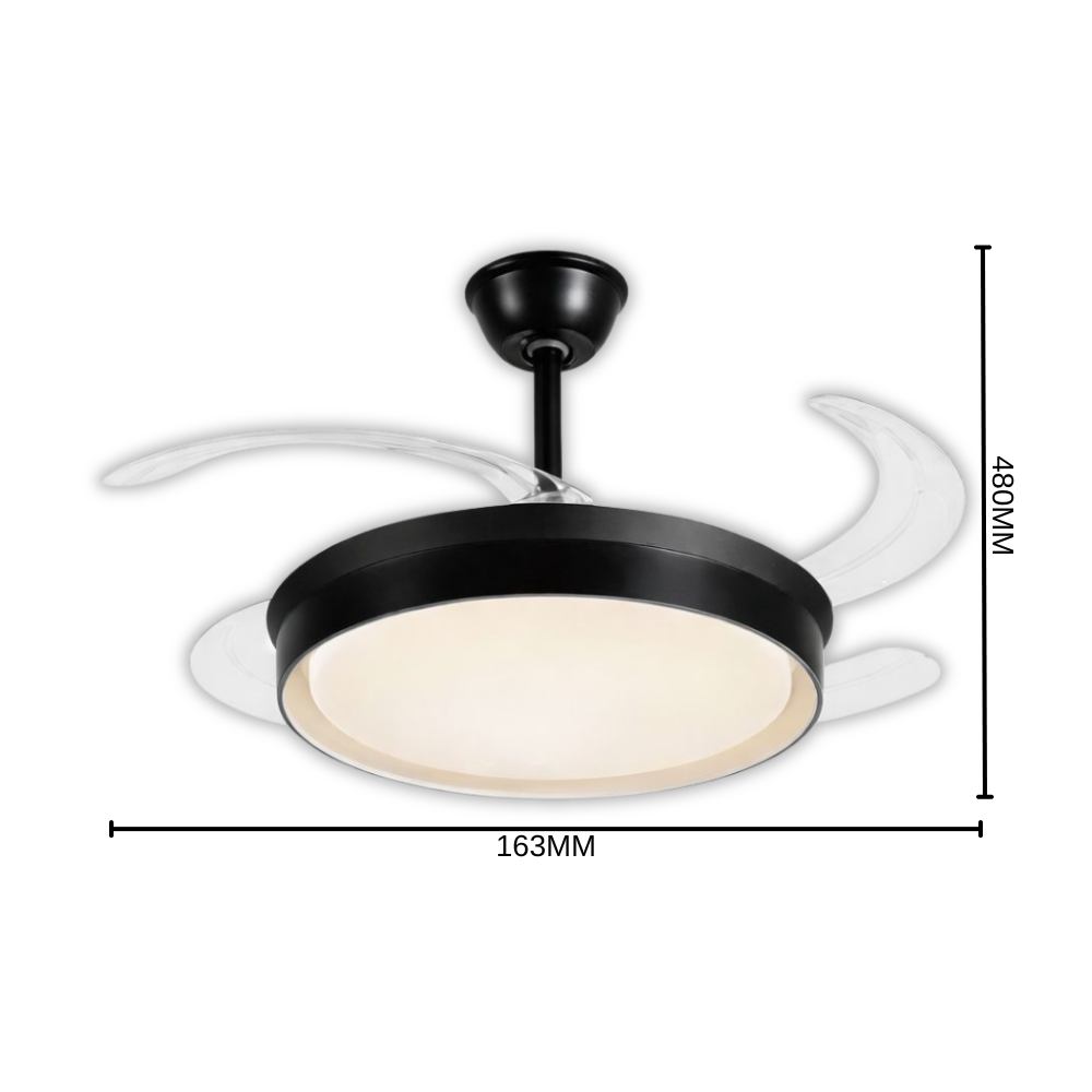 Whitehouse Lighting And Electrical WHL&E F1-07 Black Retractable Fan Light  Whitehouse Lighting And Electrical
