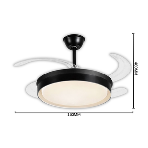 WHL&E F1-07 Retractable Black Ceiling Fan Light