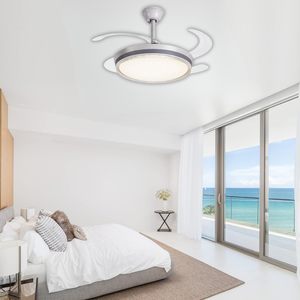 WHL&E F1-06 Retractable Grey And White Ceiling Fan Light