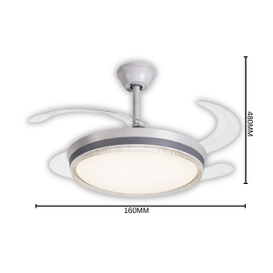 WHL&E F1-06 Retractable Grey And White Ceiling Fan Light